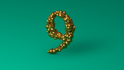 3D Render Many Gold Particles Forms Golden Number