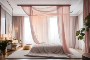 A serene and tranquil bedroom with a canopy bed