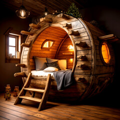   A cabin-shaped bed