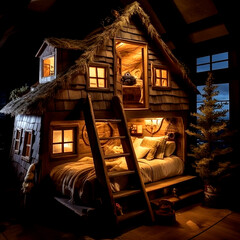   A cabin-shaped bed