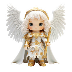 Angel toy with a golden halo. PNG.