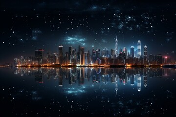 Fototapeta na wymiar Night view of a city skyline. Generative AI