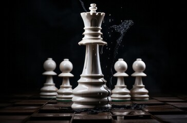 Fototapeta premium Chess king standing victorious, embodying the pinnacle of tactical mastery in the classic game of strategy.