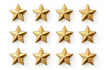 Set of many golden stars isolated