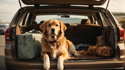 Cute dog Sidik in the trunk of a car