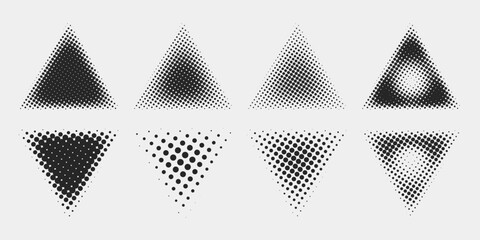 Abstract random black gradient halftone triangle textures isolated on a white background. Geometric vector shape elements pattern for presentation design. Fit for poster, collage, or advertising