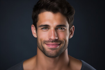 Fototapeta premium Generative ai modern technology portrait of attractive virile man after salon haircut barbershop stylist