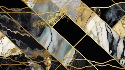 Fond art déco abstrait, motif géométrique minimaliste, incrustation de mosaïque moderne, texture d'agate de marbre et d'or. IA générative, IA