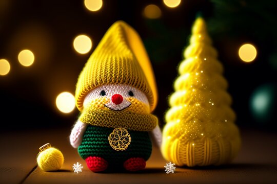snowman on christmas tree,Christmas centa close,Knitted Gnome,Christmas Mini Gnome Crochet Pattern