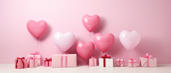Love and Gifts - Heart-Shaped Balloon with Pink Studio and Gift Boxes