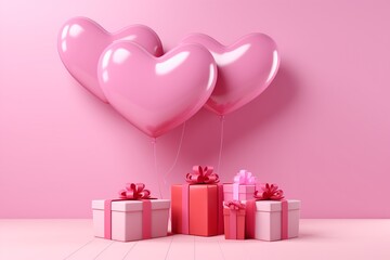 Love and Gifts - Heart-Shaped Balloon with Pink Studio and Gift Boxes