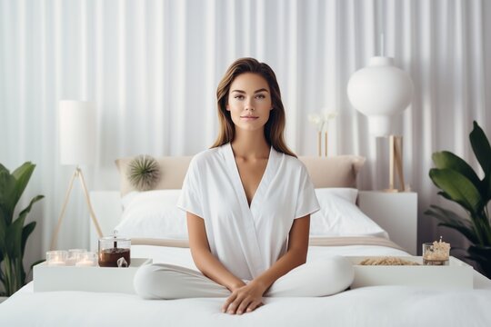 Beauty Treatment and Relaxation - Woman Enjoying Spa Services in a White Room