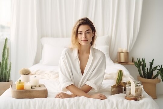 Beauty Treatment and Relaxation - Woman Enjoying Spa Services in a White Room