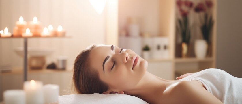 Relaxing Spa Massage - Young Woman in Spa Salon, Beauty Treatment on Bed in White Room