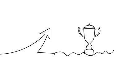 Abstract continuous lines arrows with trophy drawing on white as background. Vector