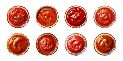 Collection of ketchup or sauce in a bowl isolated on a transparent background