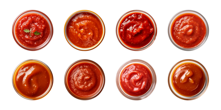 Collection of ketchup or sauce in a bowl isolated on a transparent background