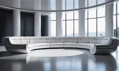 Papier Peint photo autocollant Helix Bridge columns with a rounded couch futuristic room, spiral