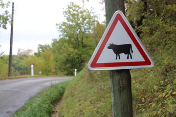 Panneau de signalisation de route travers&eacute;e de vaches