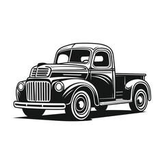 Vintage Truck Black Color Vector Illustration - obrazy, fototapety, plakaty