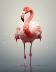 a pink flamingo standing in water
