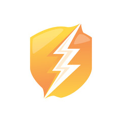 power shield logo. Thunderbolt with shield protection logo design