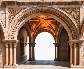 Ancient classic architecture stone arches with flames