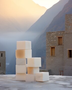 a stack of white cubes