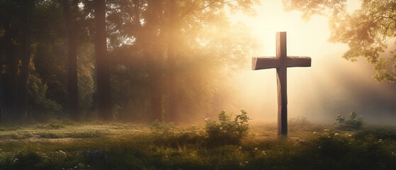 Morning Serenity with Jesus Christ's Cross in the Park