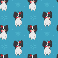Seamless pattern with Christmas Papillon in hand drawn style. Background for wrapping paper, greeting cards and seasonal designs