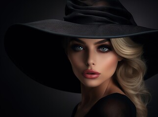 Studio shot of a young beautiful woman wearing a hat