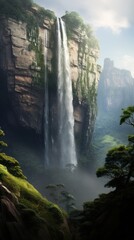 a waterfall in the mountains