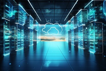 Naklejka na ściany i meble Cloud Technology Data Center for Secure Digital Storage