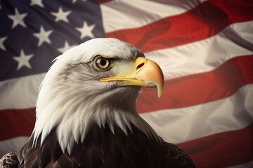 Eagle in Front of USA Flag on National Day