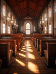 Fototapeta premium Interior of a gothic church with incredible light.