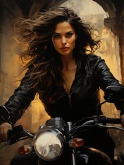 Fototapeta na wymiar a woman riding a motorcycle