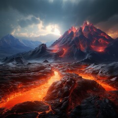 lava flowing lava on a mountain
