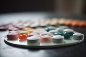 Obraz na płótnie Canvas Medicine tablets vitamins on the table in the group