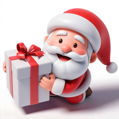 santa claus holding a gift smiling generated ai 3d