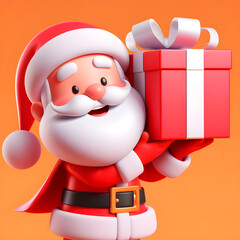 santa claus holding a gift smiling red 3d