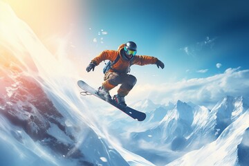 Snowboarder's Extreme Jump in Winter Sports