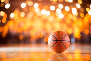 Obraz premium Basketball Ball in Gym with Bokeh Lights