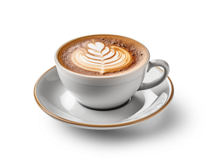 Cup of coffee with latte art isolated on transparent background. Generative AI