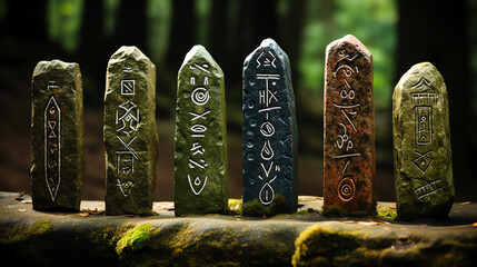 ancient runes in the forest