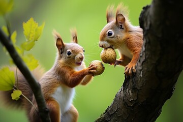 Obraz premium Squirrel and Acorn on Tree