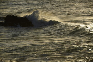 Fototapeta premium effects of waves and the ocean on the coast at sunset