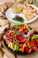 Appetizers table with antipasti snacks