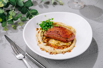 Duck breast steak with potato mashed