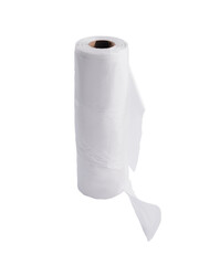 White polyethylene trash bag roll isolated on white background