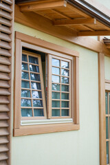closeup of traditional wooden Japanese house